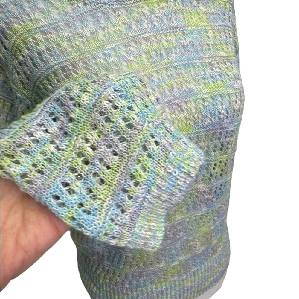Black Tape Open-Stitch Green Blue Pullover Crew Neck Sweater Size S - Picture 6 of 12